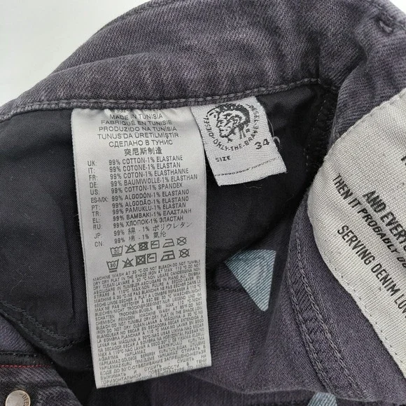 Diesel Tepphar-X Jeans Mens 34 x 30 Black Slim Carrot Selvedge Distressed Grunge